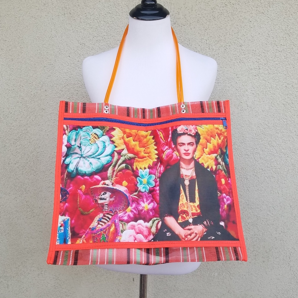 Mexican Beach or Grocery Frida Kahlo Mesh Tote Bag